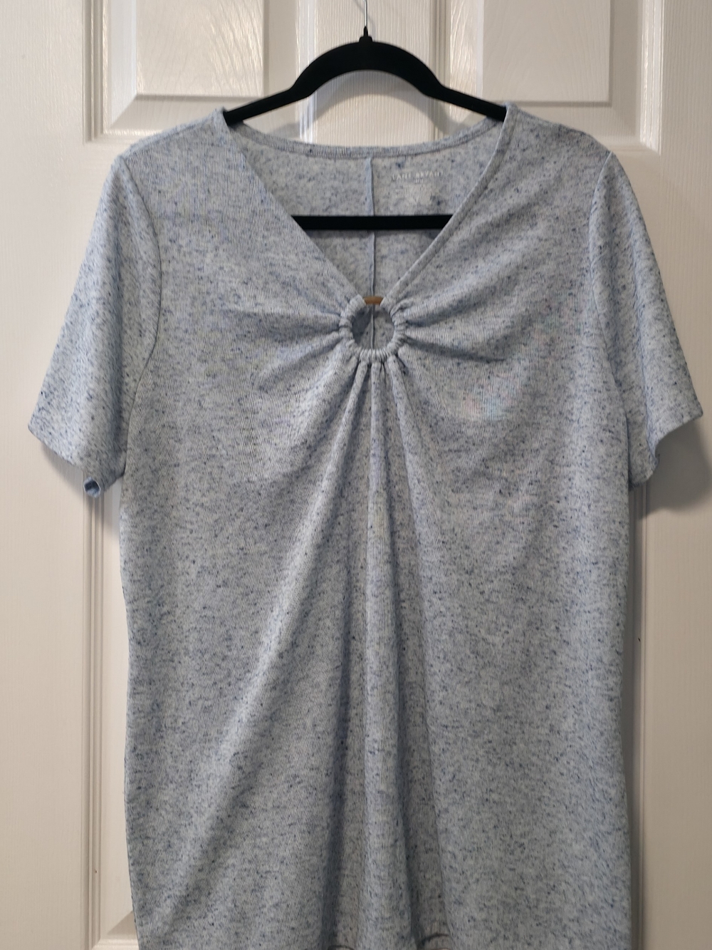 Lane Bryant Heather Light Blue Short-Sleeve Top with Front Ring 14/16
